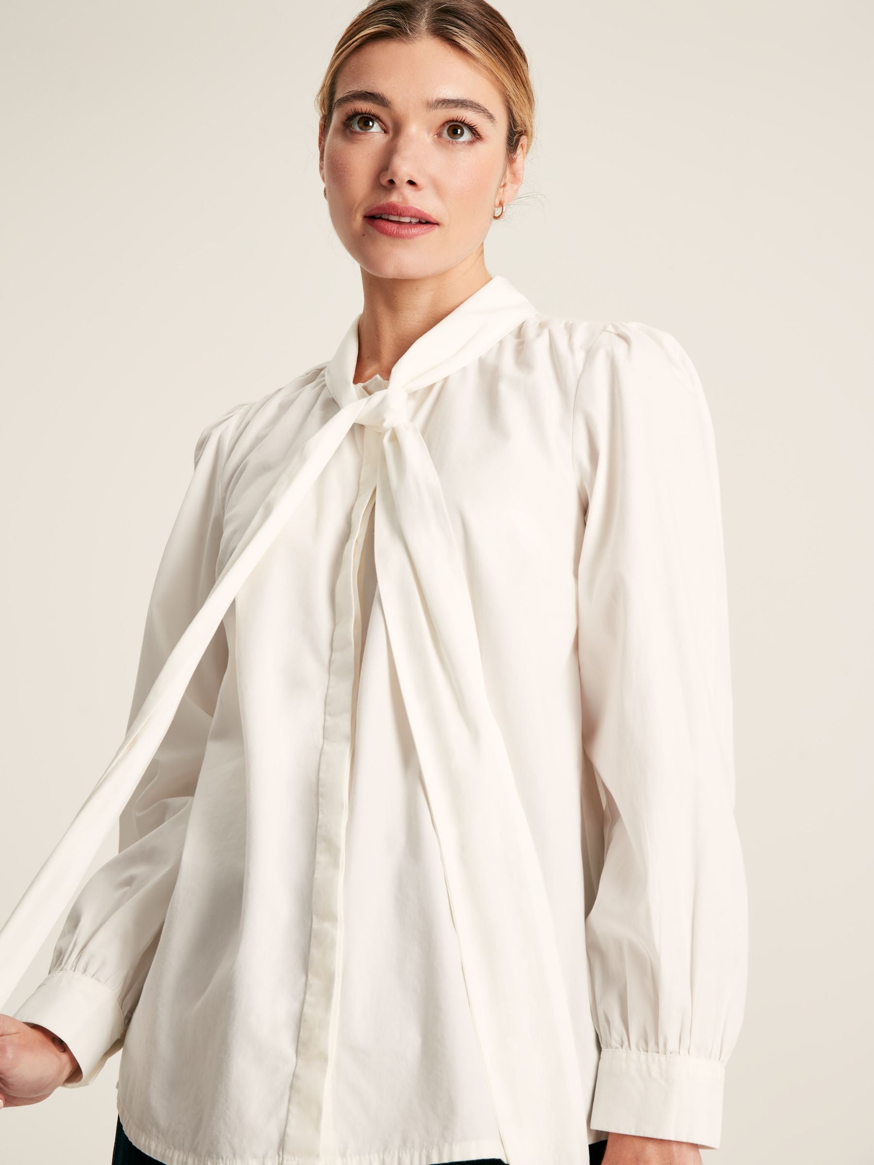 women's white tie neck blouse