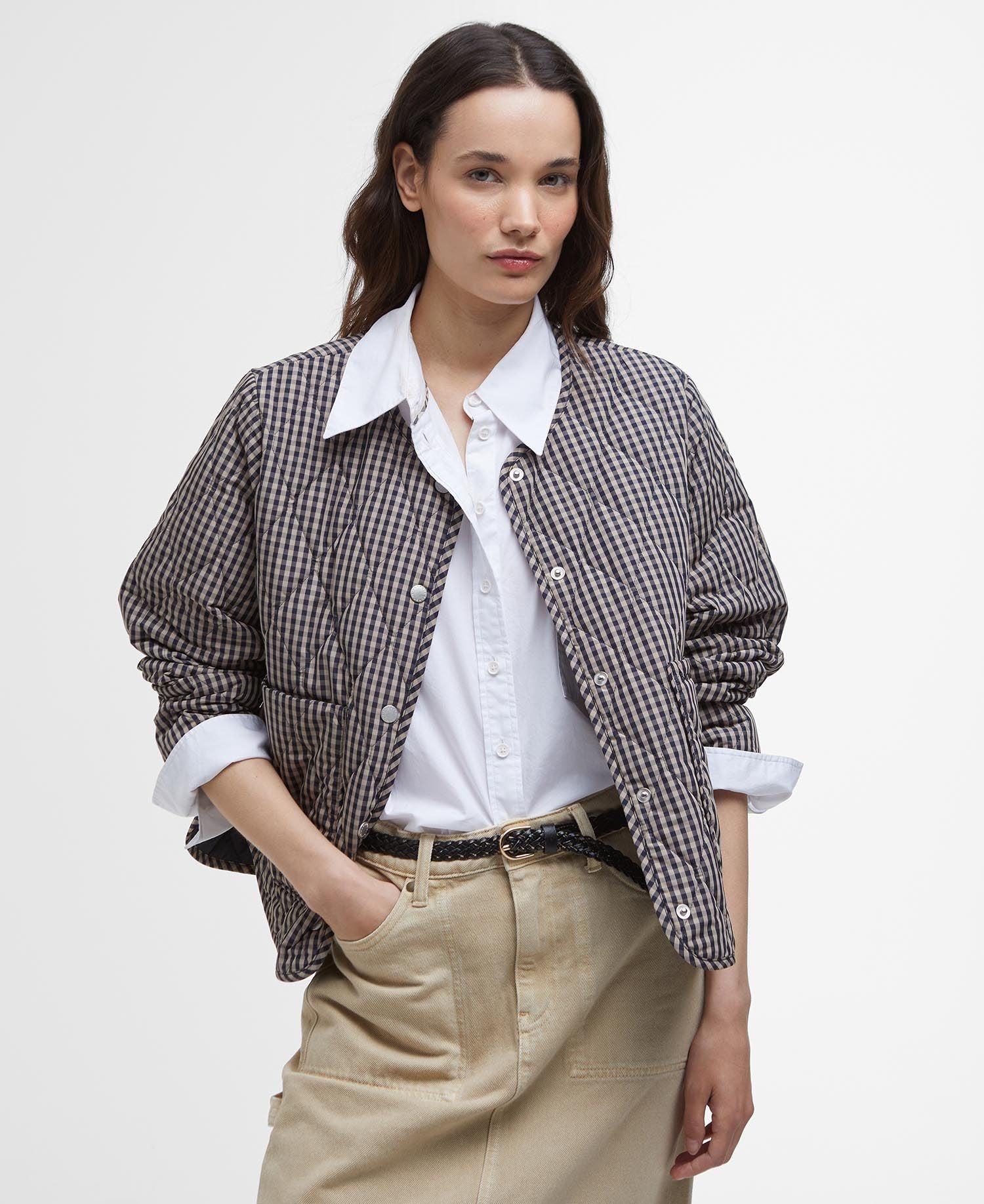 Check Monroe Quilted Jacket - Navy/Sand Gingham